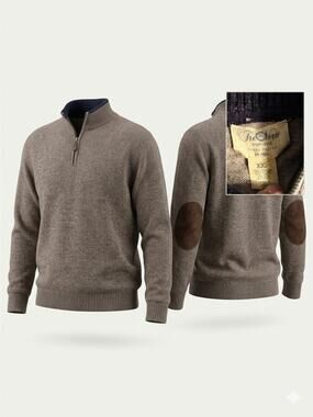 Tre Vero Men's Brown Quarter Zip Sweater Size XXL With Elbow Patches